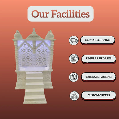 Handcrafted Marble Pooja Mandir with Decorative Stairs Design