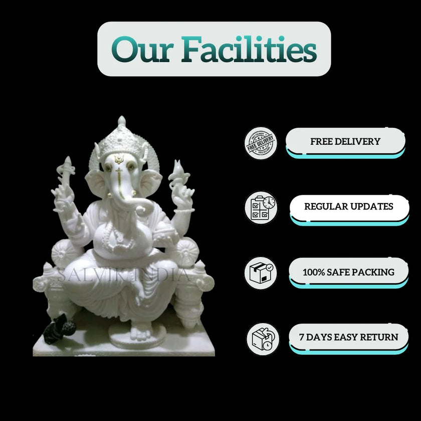 Ganpati White Marble Idol – Handcrafted for Home & Temple