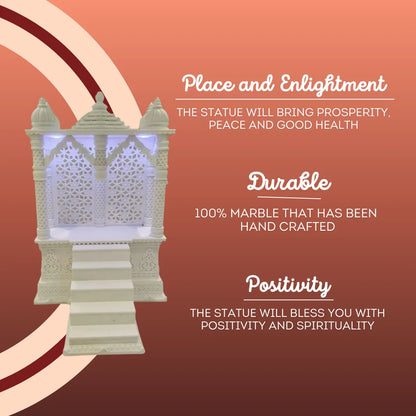 Handcrafted Marble Pooja Mandir with Decorative Stairs Design