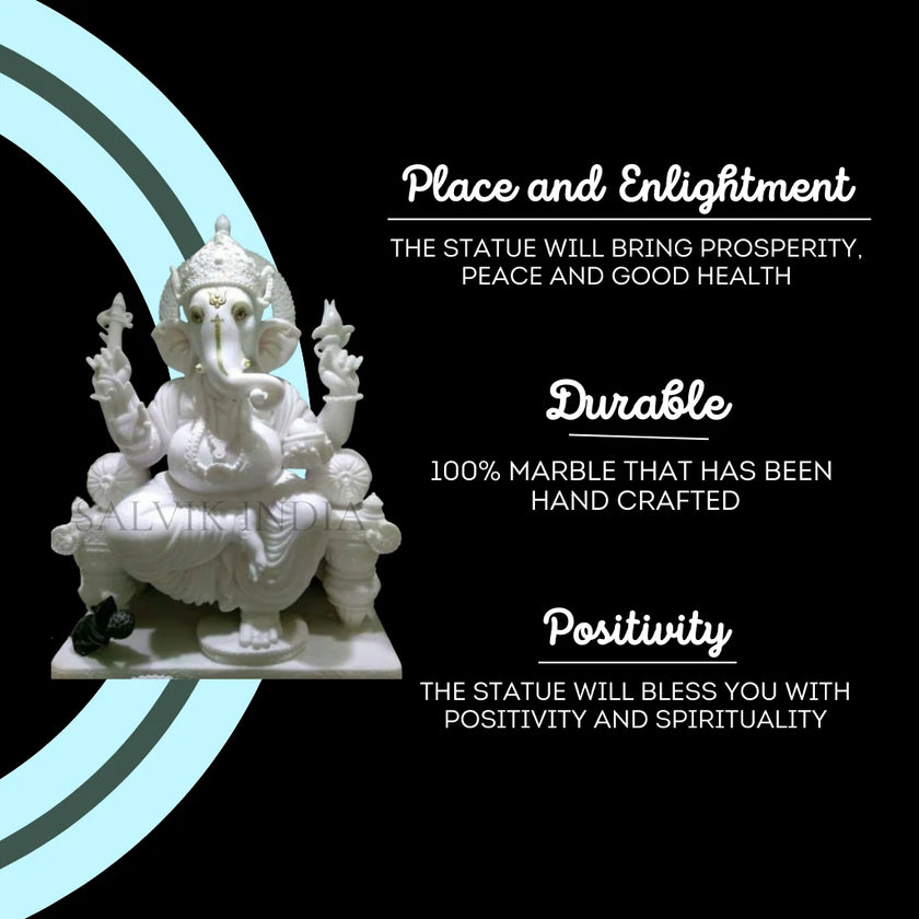Ganpati White Marble Idol – Handcrafted for Home & Temple