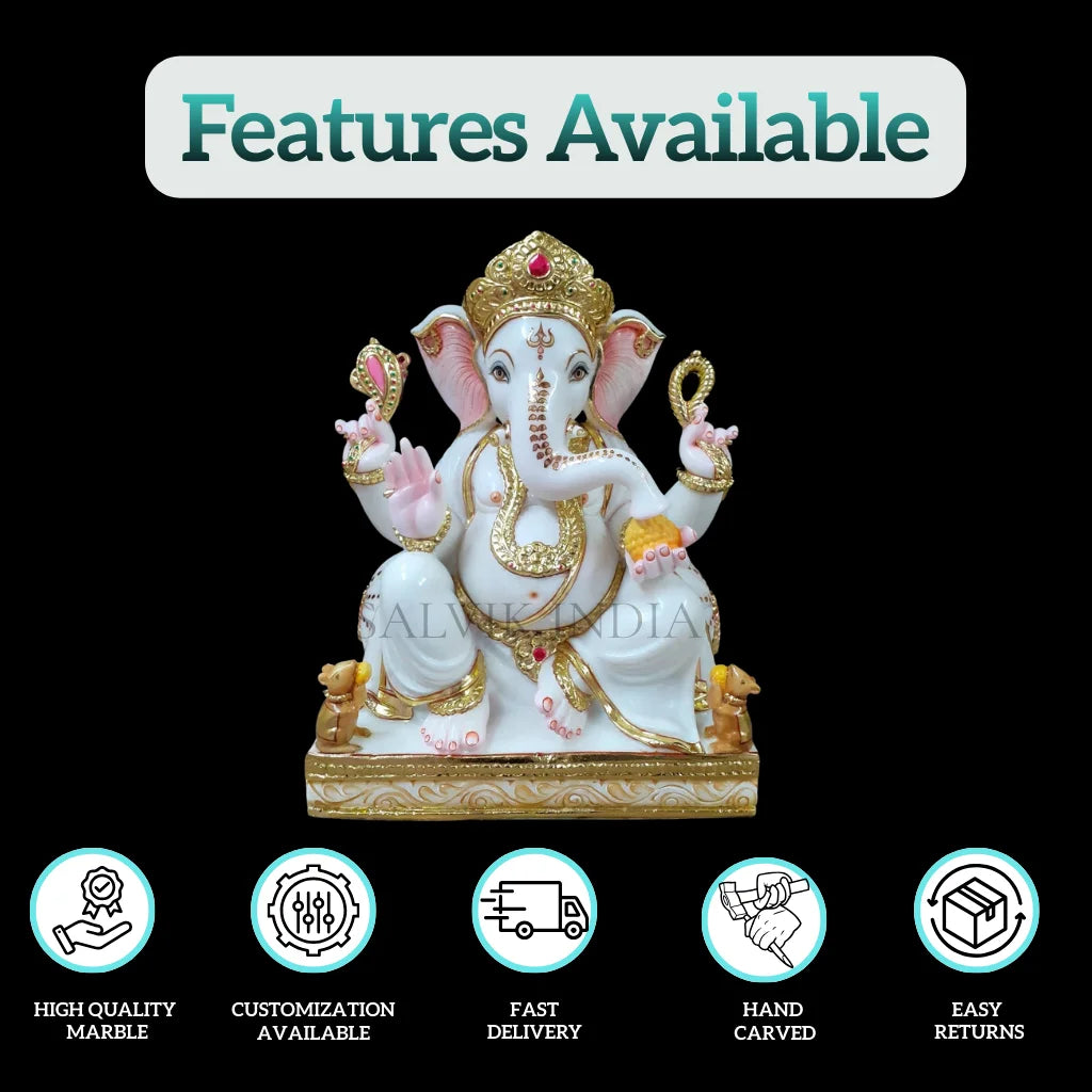 Marble Ganesh Murti  Feet – Handcrafted White Marble Ganesh Idol for Home & Temple