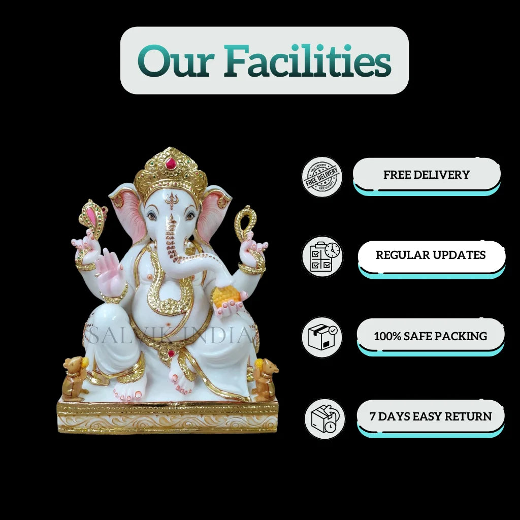 Marble Ganesh Murti  Feet – Handcrafted White Marble Ganesh Idol for Home & Temple