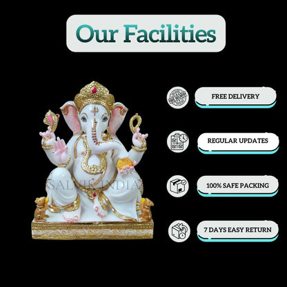 Marble Ganesh Murti  Feet – Handcrafted White Marble Ganesh Idol for Home & Temple