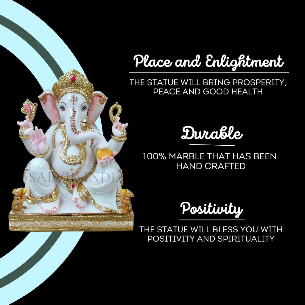 Marble Ganesh Murti  Feet – Handcrafted White Marble Ganesh Idol for Home & Temple