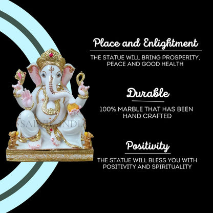 Marble Ganesh Murti  Feet – Handcrafted White Marble Ganesh Idol for Home & Temple