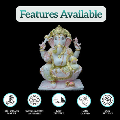 3 Feet Marble Ganesh Murti – Handcrafted White Ganpati Idol for Home & Temple