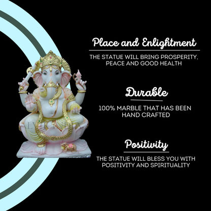 3 Feet Marble Ganesh Murti – Handcrafted White Ganpati Idol for Home & Temple