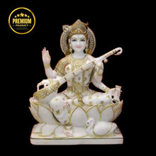 Maa Saraswati Marble Murti | Handcrafted Goddess of Wisdom Idol for Home Temple