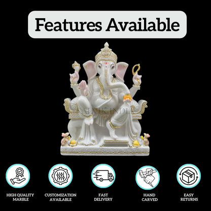 Vinayagar Statue in Marble – Handcrafted White Marble Ganesh Idol for Home & Temple
