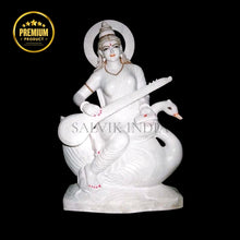 Goddess Saraswati Marble Statue with Veena