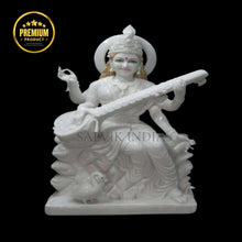 Saraswati Idol Marble | Handcrafted White Marble Statue for Home Temple
