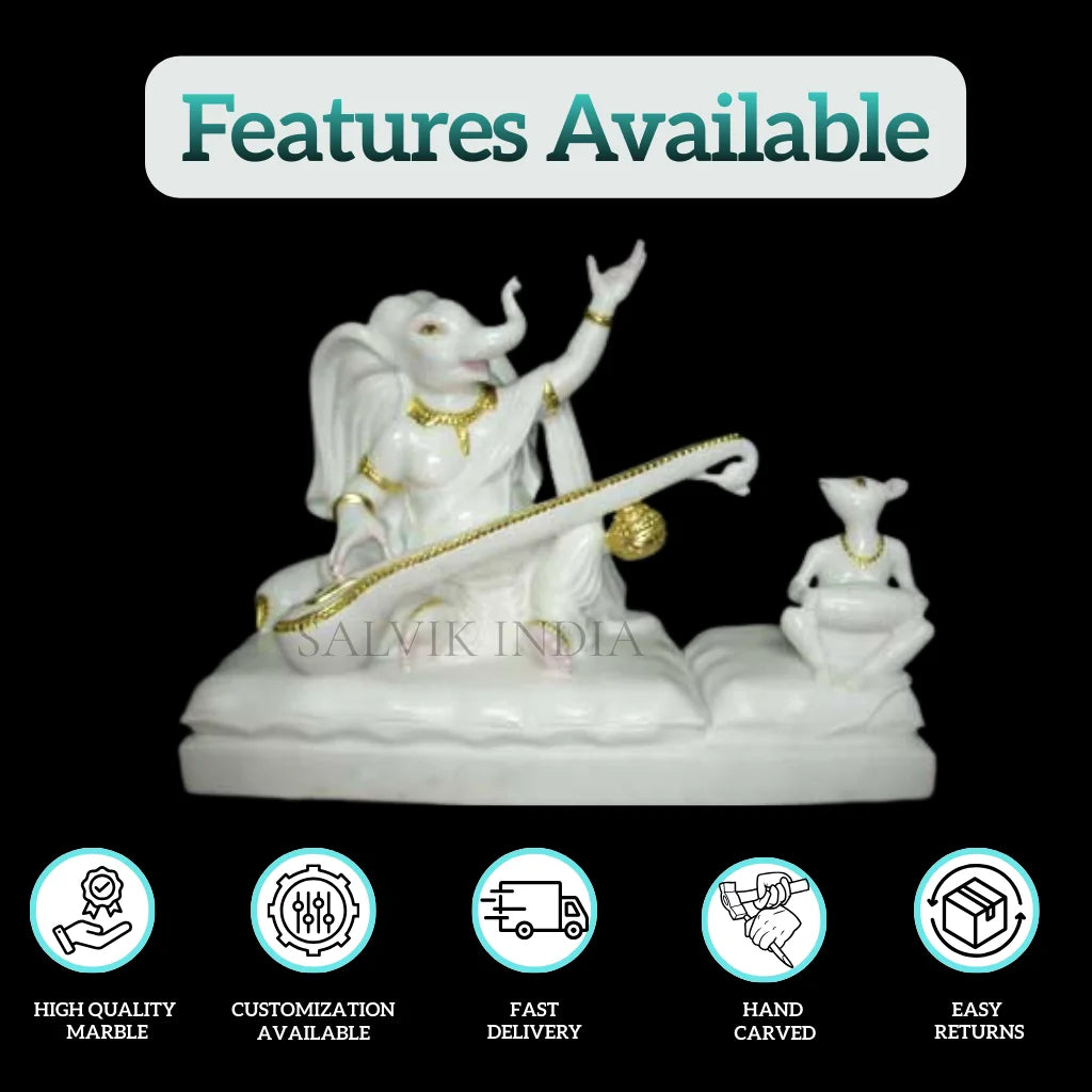 Marble Ganesh Idol for Home – Hand Carved White Marble Ganpati Murti