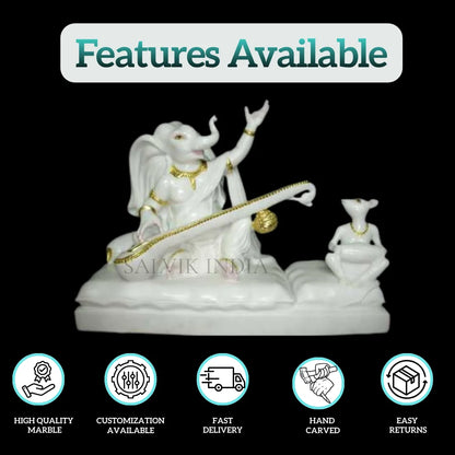 Marble Ganesh Idol for Home – Hand Carved White Marble Ganpati Murti