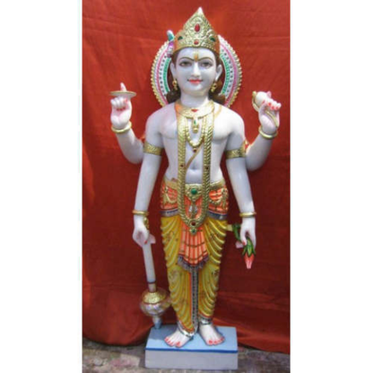 White Marble Vishnu Idol – Handcrafted Makrana Marble Design