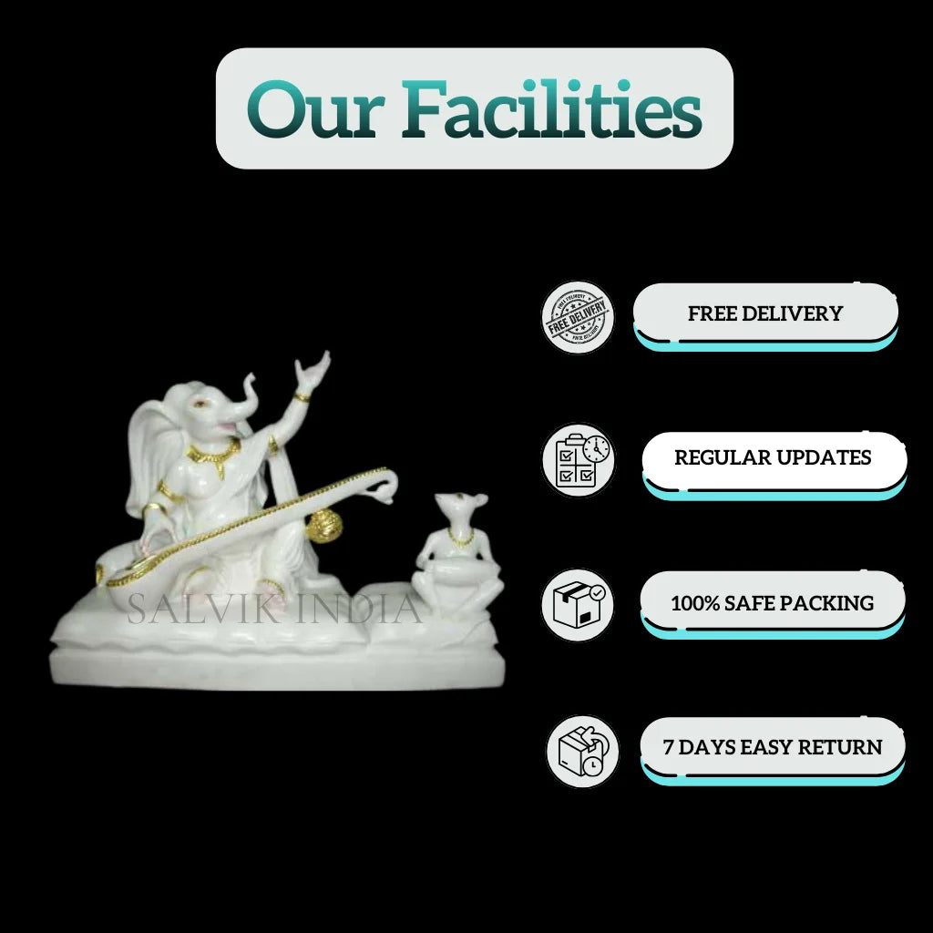 Marble Ganesh Idol for Home – Hand Carved White Marble Ganpati Murti