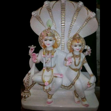 Vishnu Laxmi Idol in White Makrana Marble – Handcrafted Design