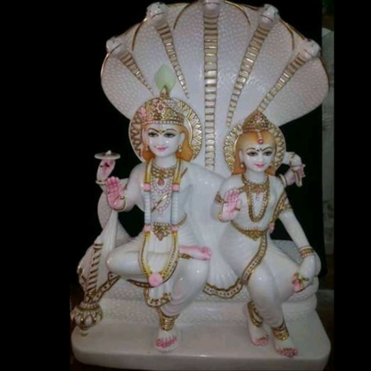 Vishnu Laxmi Idol in White Makrana Marble – Handcrafted Design