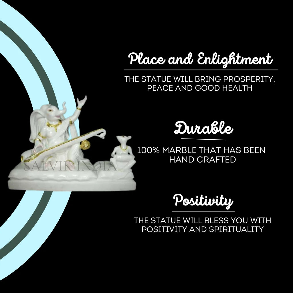 Marble Ganesh Idol for Home – Hand Carved White Marble Ganpati Murti
