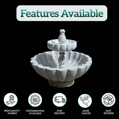 White Marble Round Base Fountain 5ft for Garden & Outdoor Decor