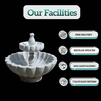 White Marble Round Base Fountain 5ft for Garden & Outdoor Decor