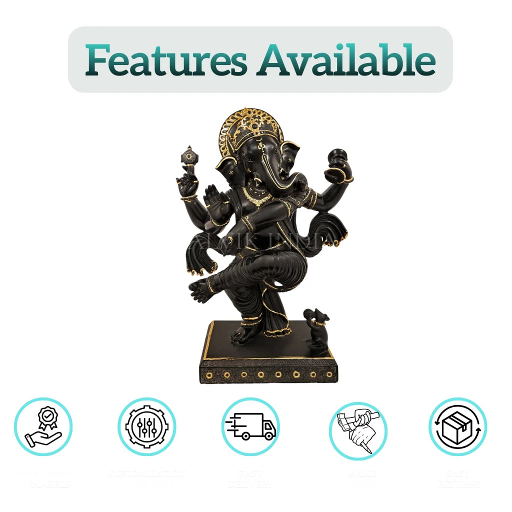 Black Marble Ganesh Statue – Handcrafted Idol for Home & Temple