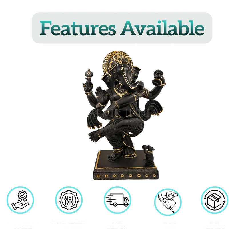 Black Marble Ganesh Statue – Handcrafted Idol for Home & Temple