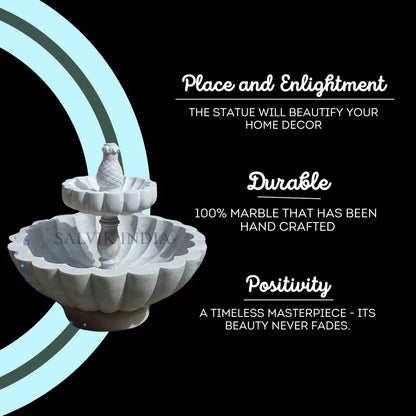 White Marble Round Base Fountain 5ft for Garden & Outdoor Decor