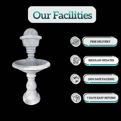 White Marble Modern Bowl Fountain 3 Ft for Garden & Home Decor
