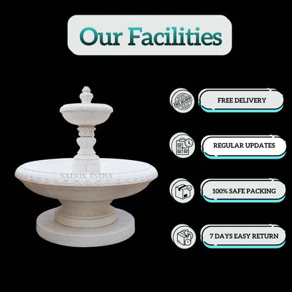 White Marble Tiered Courtyard Fountain 6ft For Garden