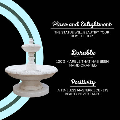White Marble Tiered Courtyard Fountain 6ft For Garden