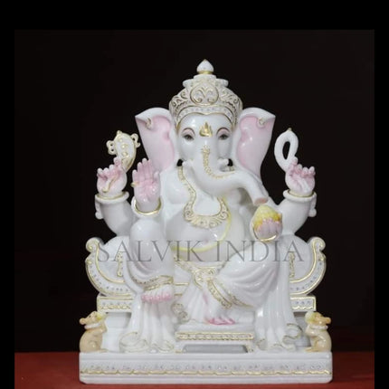 White Marble Ganesh Murti – Handcrafted Vietnam Marble Idol for Home & Temple