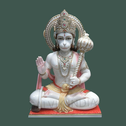 Marble Hanuman Moorti - Handcrafted White Marble Idol for Home & Temple