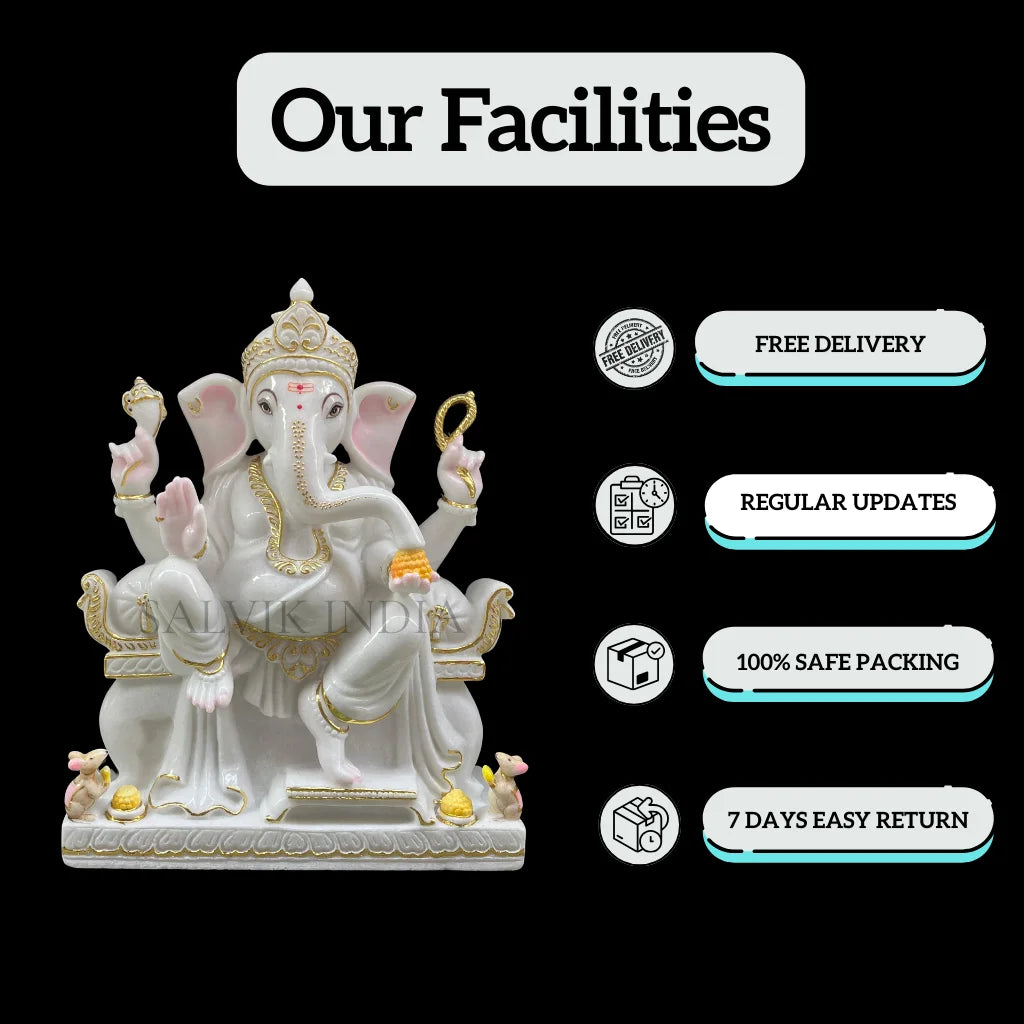 White Marble Ganesh Murti – Handcrafted Vietnam Marble Idol for Home & Temple