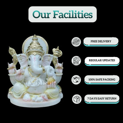 6 inch marble Ganesh idol for home and temple