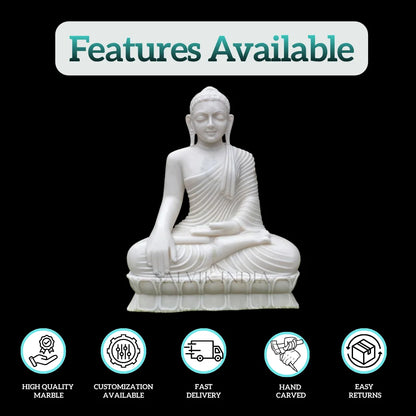 Handcrafted White Marble Buddha Murti 6 Inch Close View