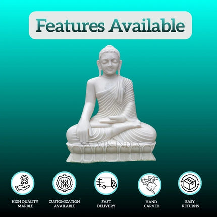 Handcrafted White Marble Buddha Murti 6 Inch Close View