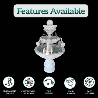 White Marble Victorian Fountain 7 Ft – Luxury Garden & Outdoor Water Fountain