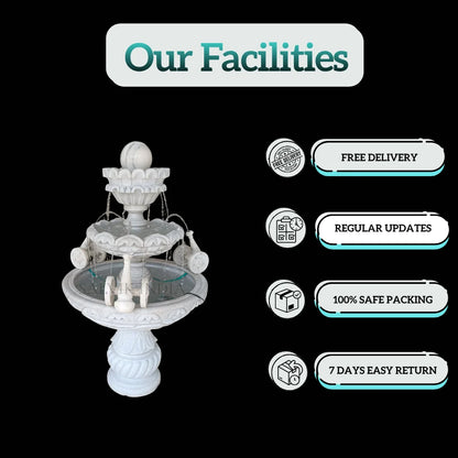 White Marble Victorian Fountain 7 Ft – Luxury Garden & Outdoor Water Fountain