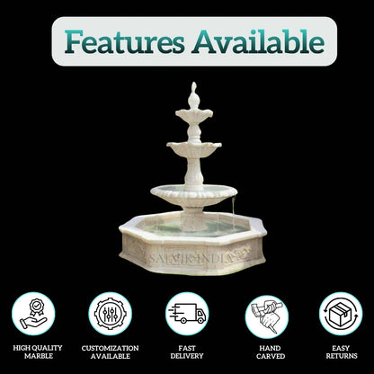 White Marble 4 Tier Water Fountain 6ft - Premium Outdoor Garden Fountain