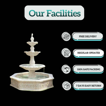 White Marble 4 Tier Water Fountain 6ft - Premium Outdoor Garden Fountain