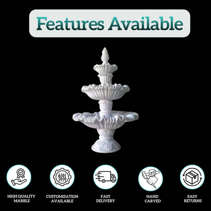White Marble Floral Carved Fountain 5ft -  Salvik India