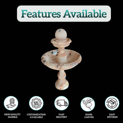 Beige Marble 2 Tier Fountain 4ft - Elegant Outdoor Marble Water Fountain