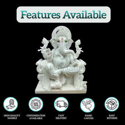 Ganpati Murti in White Marble – Handcrafted Ganesh Idol for Home & Temple