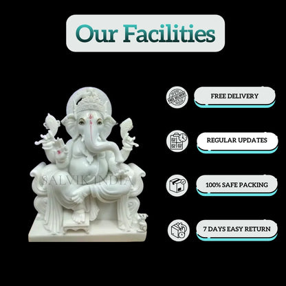 Ganpati Murti in White Marble – Handcrafted Ganesh Idol for Home & Temple