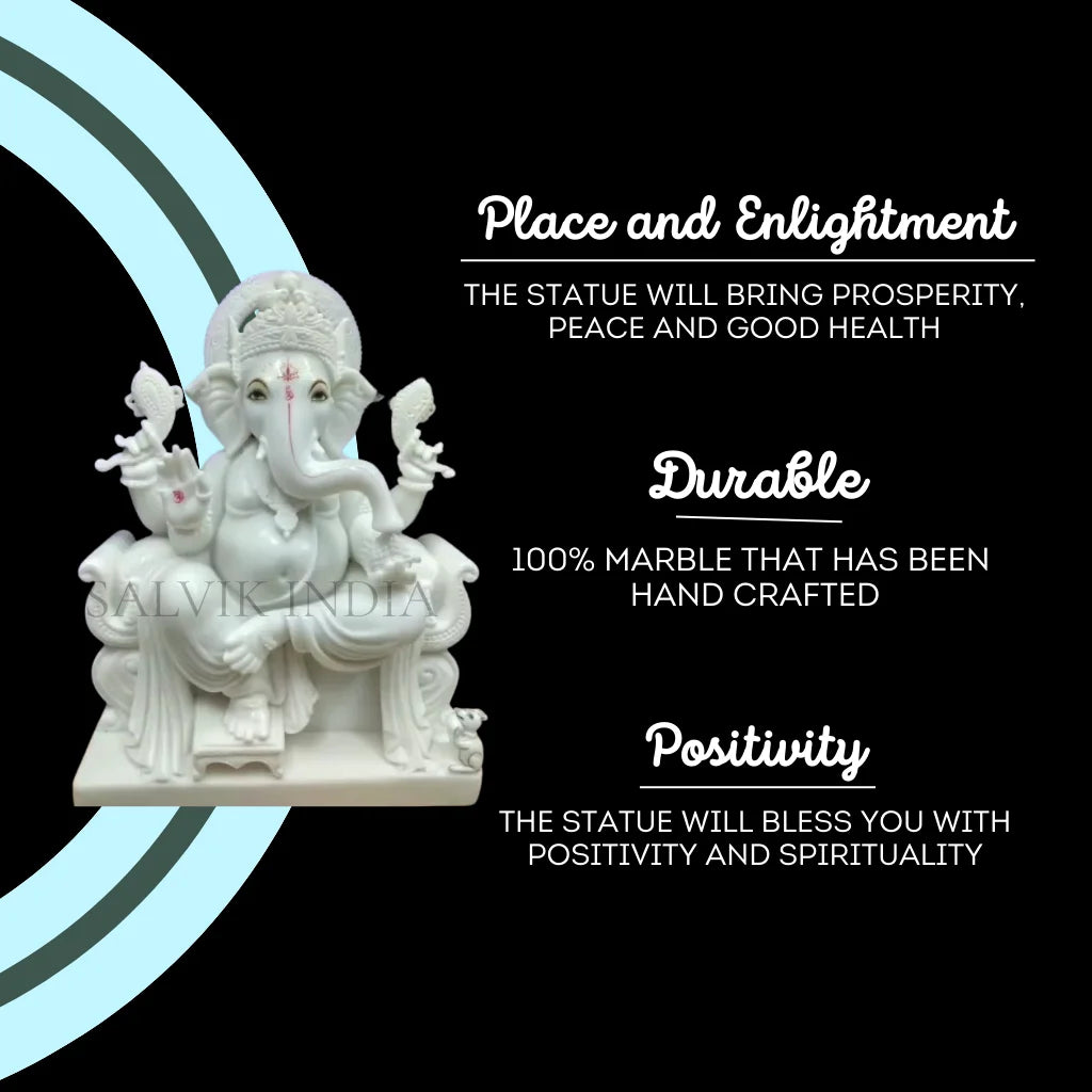 Ganpati Murti in White Marble – Handcrafted Ganesh Idol for Home & Temple