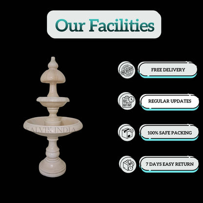 White Marble 3 Tier Garden Fountain 4ft -Elegant Outdoor Fountain for Home & Garden