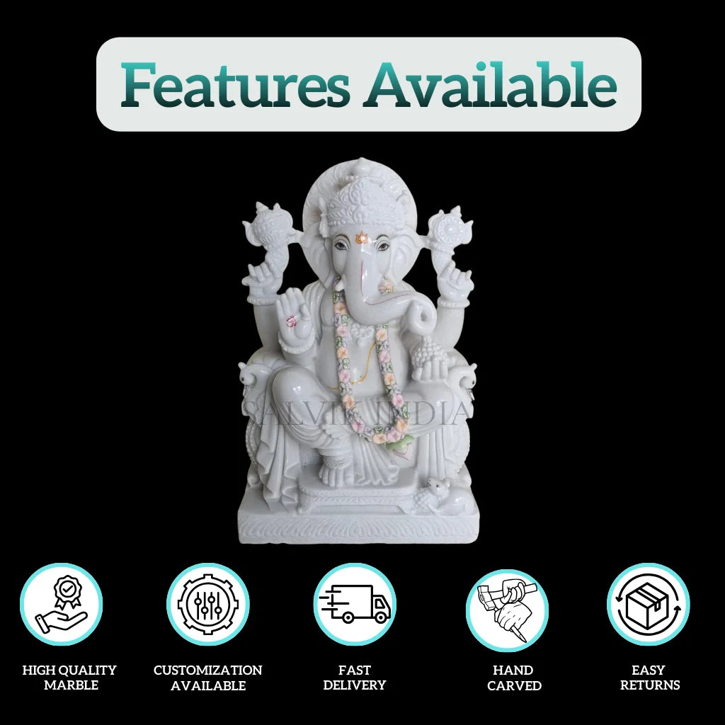 Ganesh Marble Idol - White Marble Ganesh Murti Online for Temple & Home