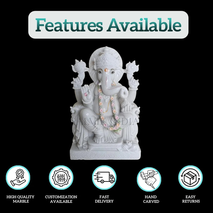Marble Ganesh Statue – Handcrafted Makrana Ganesh Marble Murti