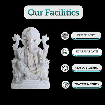Ganesh Marble Idol - White Marble Ganesh Murti Online for Temple & Home