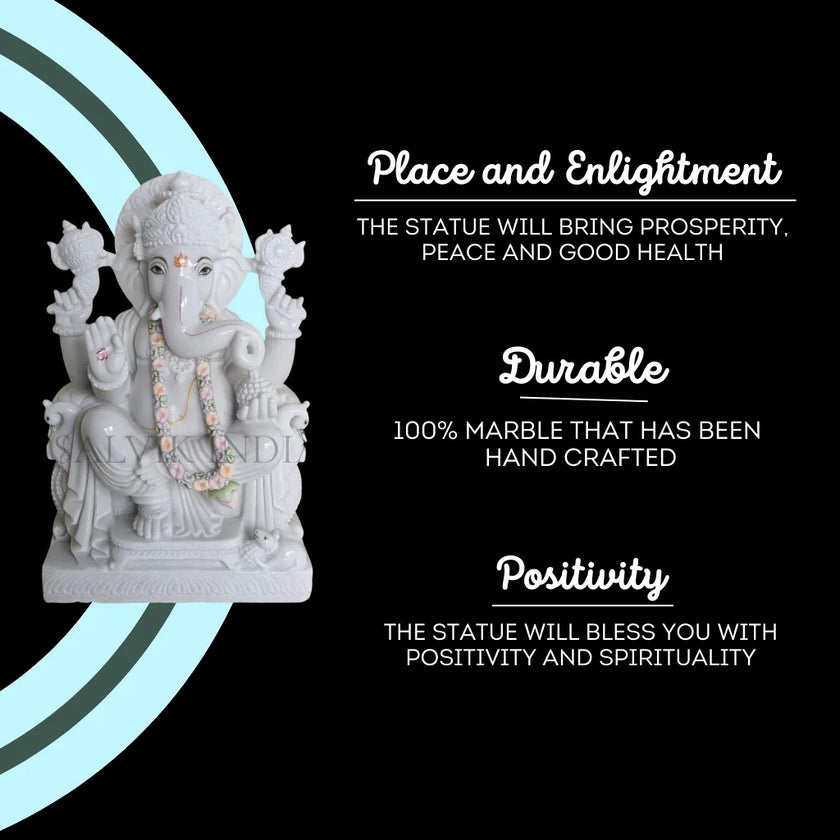 Marble Ganesh Statue – Handcrafted Makrana Ganesh Marble Murti